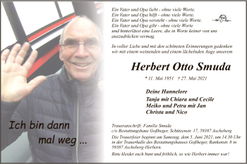 Todesanzeige von Herbert Otto Smuda von WA