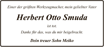 Todesanzeige von Herbert Otto Smuda von WA