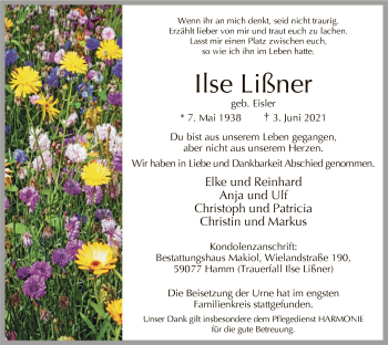 Todesanzeige von Ilse Lißner von WA
