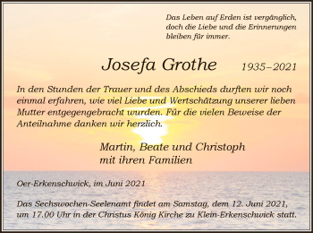 Todesanzeige von Josefa Grothe von WA