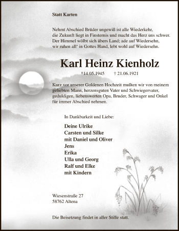 Todesanzeige von Karl Heinz Kienholz von WA