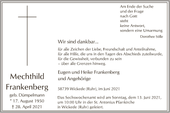 Todesanzeige von Mechthild Frankenberg von WA