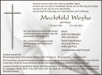 Todesanzeige von Mechthild Weyhe von WA