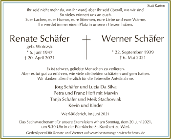 Todesanzeige von Renate und Werner Schäfer von WA