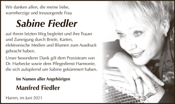Todesanzeige von Sabine Fiedler von WA