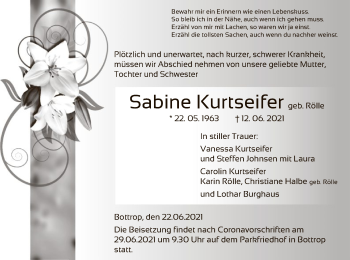 Todesanzeige von Sabine Kurtseifer von WA