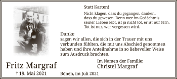 Todesanzeige von Fritz Margraf von WA