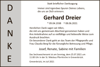 Todesanzeige von Gerhard Dreier von WA