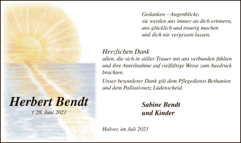 Todesanzeige von Herbert Bendt von WA