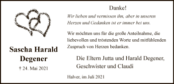Todesanzeige von Sascha Harald Degener von WA