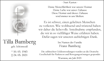 Todesanzeige von Tilla Bamberg von WA