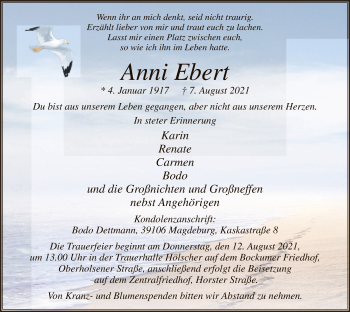 Todesanzeige von Anni Ebert von WA