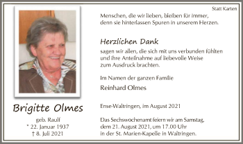 Todesanzeige von Brigitte Olmes von WA