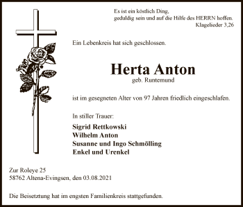 Todesanzeige von Herta Anton von WA