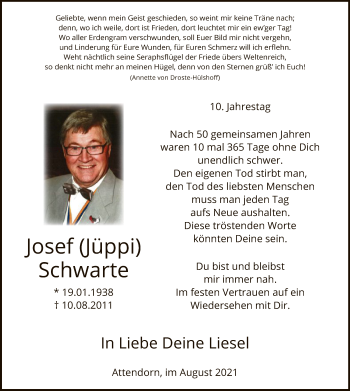 Todesanzeige von Josef Schwarte von WA