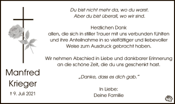 Todesanzeige von Manfred Krieger von WA