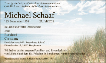 Todesanzeige von Michael Schaaf von WA
