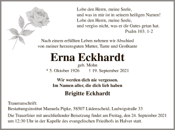 Todesanzeige von Erna Eckhardt von WA