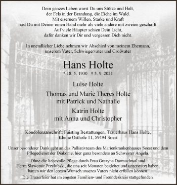 Todesanzeige von Hans Holte von WA