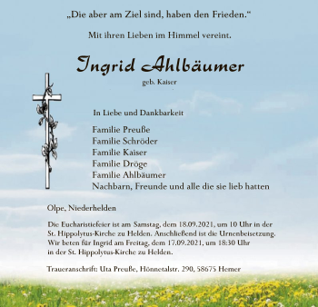 Todesanzeige von Ingrid Ahlbäumer von WA