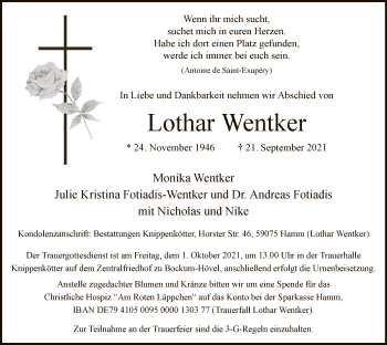 Todesanzeige von Lothar Wentker von WA