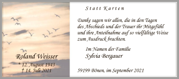 Todesanzeige von Roland Weisser von WA