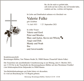 Todesanzeige von Valerie Falke von WA