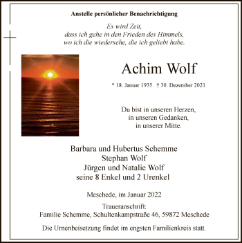 Todesanzeige von Achim Wolf von WA