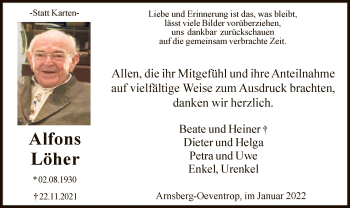 Todesanzeige von Alfons Löher von WA