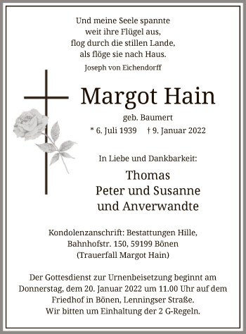 Todesanzeige von Margot Hain von WA