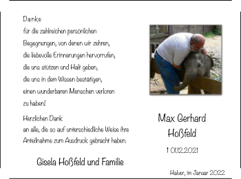 Todesanzeige von Max Gerhard Hoßfeld von WA