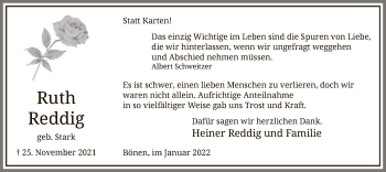 Todesanzeige von Ruth Reddig von WA