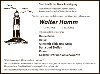 Todesanzeige von Walter Hamm von WA
