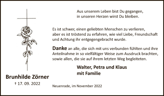 Todesanzeige von Brunhilde Zörner von WA