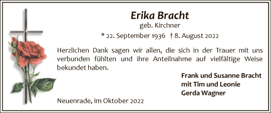 Todesanzeige von Erika Bracht von WA