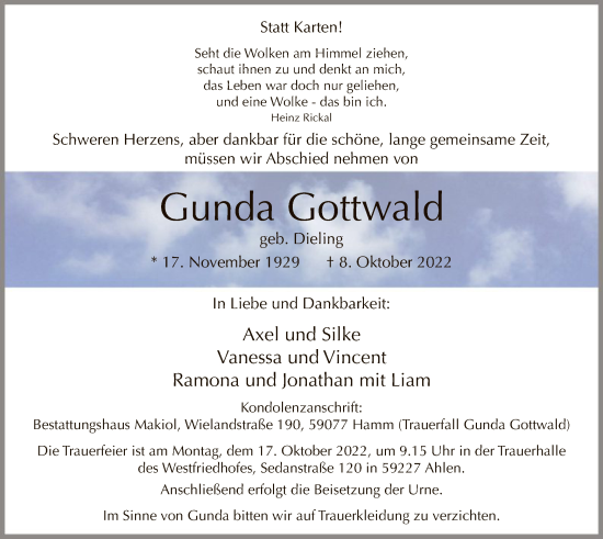 Todesanzeige von Gunda Gottwald von WA