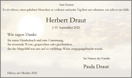 Todesanzeige von Herbert Draut von WA