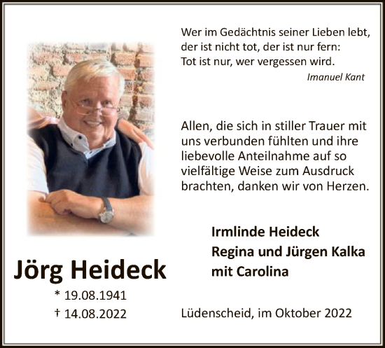 Todesanzeige von Jörg Heideck von WA