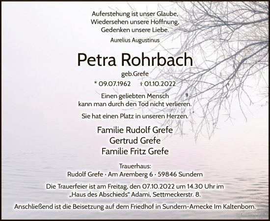 Todesanzeige von Petra Rohrbach von WA