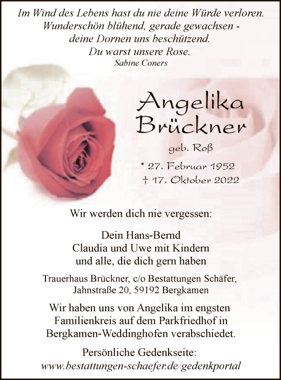 Todesanzeige von Angelika Brückner von WA