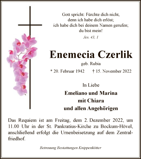Todesanzeige von Enemecia Czerlik von WA