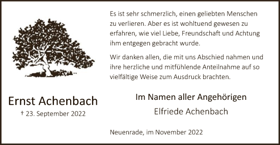 Todesanzeige von Ernst Achenbach von WA