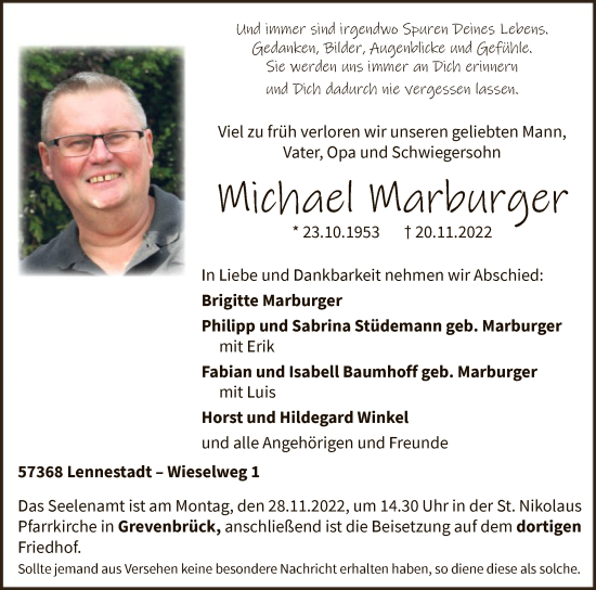 Todesanzeige von Michael Marburger von WA
