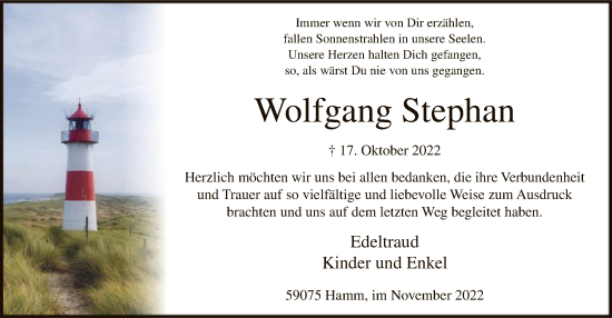 Todesanzeige von Wolfgang Stephan von WA