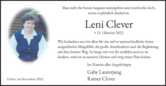 Todesanzeige von Leni Clever von WA