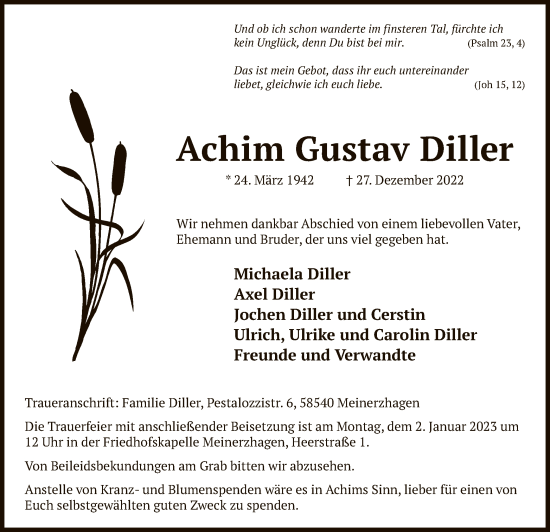 Todesanzeige von Achim Gustav Diller von WA