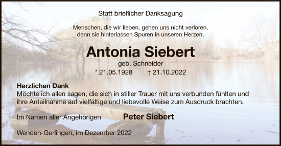 Todesanzeige von Antonia Siebert von WA