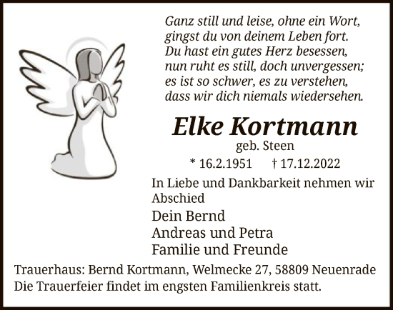 Todesanzeige von Elke Kortmann von WA