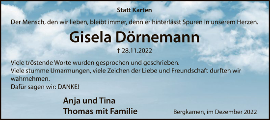Todesanzeige von Gisela Dörnemann von WA