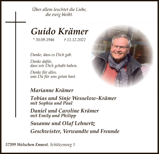 Todesanzeige von Guido Krämer von WA